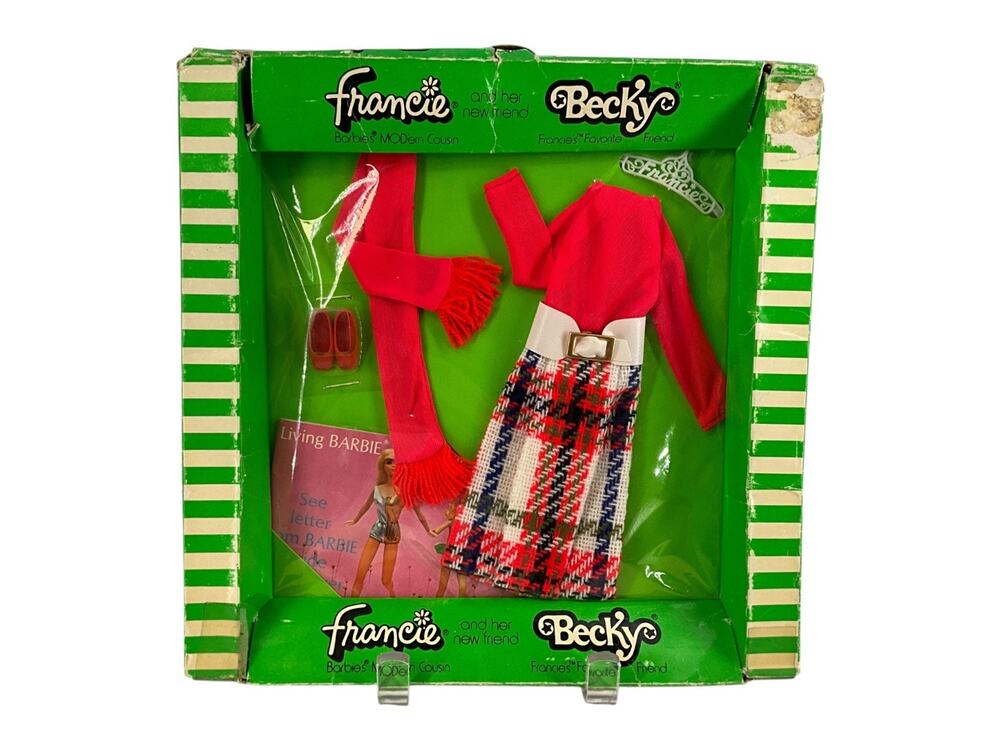 Vintage 1970 Mattel Francie And Becky Midi Plaid Outfit New In Box Complete 3444